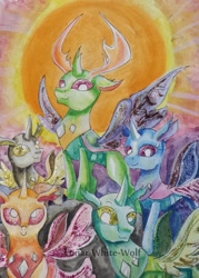 Size: 1969x2753 | Tagged: safe, artist:lunar-white-wolf, thorax, changedling, changeling, to where and back again, changeling king, glitter, king thorax, sun, traditional art