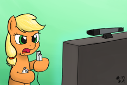 Size: 1280x855 | Tagged: safe, artist:mkogwheel, applejack, earth pony, pony, female, mare, newbie artist training grounds, solo, television, wii