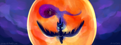 Size: 1200x450 | Tagged: safe, artist:chirpy-chi, princess luna, alicorn, pony, blood moon, flying, glowing eyes, moon, solo