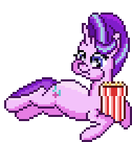 Size: 189x204 | Tagged: safe, artist:8-bitbrony, starlight glimmer, pony, unicorn, animated, cute, eating, female, food, glimmerbetes, lying down, mare, newbie artist training grounds, pixel art, popcorn, simple background, solo, transparent background