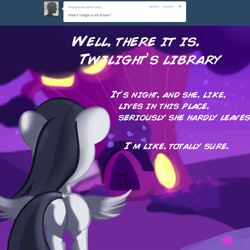 Size: 1100x1100 | Tagged: safe, artist:cosmonaut, derpibooru import, rumble, tumble, filly, golden oaks library, lets ask rumble, library, plot, rule 63