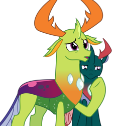 Size: 3041x3375 | Tagged: safe, alternate version, artist:sketchmcreations, edit, pharynx, thorax, changedling, changeling, the ending of the end, brothers, changedling brothers, king thorax, male, open mouth, pony eyes, pony eyes edit, prince pharynx, raised hoof, siblings, simple background, transparent background, vector