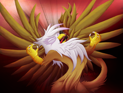 Size: 2659x2019 | Tagged: safe, artist:jewlecho, gilda, griffon, angry, female, high res, majestic, rage, solo, spread wings, wings, yelling