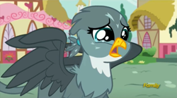 Size: 1275x709 | Tagged: safe, screencap, gabby, griffon, the fault in our cutie marks, crying, cute, discovery family logo, female, open beak, sad, solo, spread wings, wings