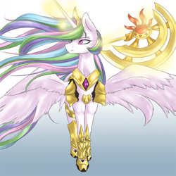 Size: 850x850 | Tagged: safe, artist:wookylee, princess celestia, alicorn, pony, armor, female, mare, solo, weapon