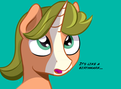 Size: 1240x920 | Tagged: safe, artist:cosmonaut, derpibooru import, idw, gaffer, pony, unicorn, bald face, bust, green background, male, portrait, simple background, solo, stallion