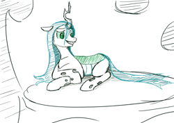 Size: 1240x877 | Tagged: safe, artist:alixnight, queen chrysalis, changeling, changeling queen, to where and back again, chrysalis' throne, inkscape, simple background, sketch, solo, throne, vector, white background