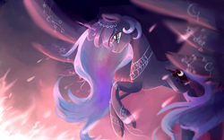 Size: 2560x1600 | Tagged: dead source, safe, artist:gianghanz, princess luna, alicorn, pony, flying, scenery, smiling, solo