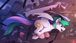 Size: 2450x1390 | Tagged: safe, artist:yakovlev-vad, princess celestia, alicorn, cat, pony, behaving like a cat, broken glass, catlestia, chase, chest fluff, clothes, cute, cutelestia, destruction, ear fluff, eye clipping through hair, eyes on the prize, female, fluffy, flying, gotta go fast, hoof fluff, horn impalement, laser, laser pointer, leg fluff, majestic as fuck, mare, missing accessory, neck fluff, open mouth, profile, property damage, running, shoulder fluff, sidemouth, sillestia, silly, slippers, smiling, solo, spread wings, table, wing fluff, wings