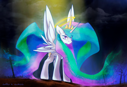 Size: 2500x1728 | Tagged: safe, artist:1deathpony1, artist:queenbloodysky, princess celestia, alicorn, pony, battlefield, halo, solo