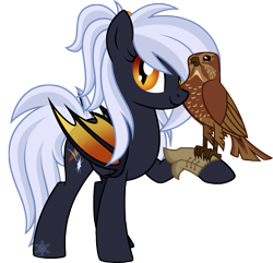 Size: 4004x3862 | Tagged: safe, artist:cayfie, oc, oc only, oc:cirrus sky, oc:soft star, bat pony, bird, pony, absurd resolution, colored wings, duo, falcon, simple background, transparent background