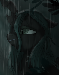 Size: 1188x1518 | Tagged: safe, artist:nutty-stardragon, artist:nuttypanutdy, queen chrysalis, changeling, changeling queen, to where and back again, crying, former queen chrysalis, rain, sad, solo, wet mane