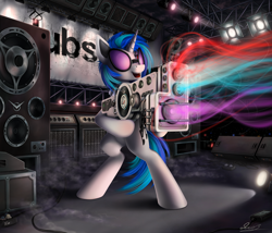 Size: 2000x1714 | Tagged: safe, artist:yakovlev-vad, dj pon-3, vinyl scratch, pony, unicorn, bipedal, crossover, dubstep gun, saints row, saints row 4, saints row iv, solo, standing