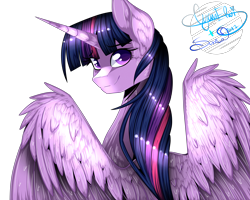 Size: 4000x3200 | Tagged: safe, artist:minelvi, artist:sonica98, twilight sparkle, twilight sparkle (alicorn), alicorn, pony, collaboration, detailed, looking back, simple background, solo, spread wings, transparent background