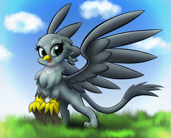 Size: 1556x1255 | Tagged: safe, artist:ikarooz, gabby, griffon, cute, female, gabbybetes, happy, open mouth, solo, spread wings