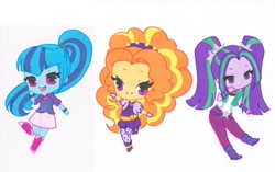 Size: 1960x1228 | Tagged: safe, artist:ocean-drop, adagio dazzle, aria blaze, sonata dusk, equestria girls, chibi, clothes, skirt, the dazzlings