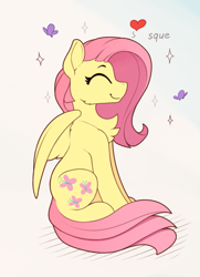 Size: 895x1235 | Tagged: safe, artist:yakovlev-vad, fluttershy, pegasus, pony, behaving like a cat, chest fluff, cute, eyes closed, female, heart, mare, profile, shyabetes, simple background, smiling, solo, squee, tongue out