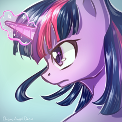 Size: 2000x2000 | Tagged: safe, artist:chaosangeldesu, twilight sparkle, bust, glowing horn, profile, solo