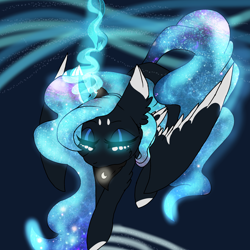 Size: 2560x2560 | Tagged: safe, artist:brokensilence, princess luna, alicorn, pony, alternate design, alternate universe, galaxy mane, magic, solo, wallpaper