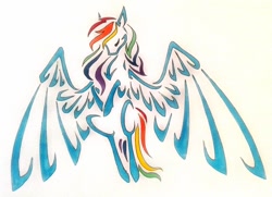 Size: 1024x742 | Tagged: safe, artist:oneiria-fylakas, rainbow dash, pegasus, pony, minimalist, modern art, solo, spread wings, traditional art