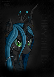 Size: 2893x4092 | Tagged: safe, artist:koshakevich, queen chrysalis, changeling, changeling queen, cyborg, absurd resolution, ear piercing, earring, female, jewelry, looking at you, piercing, scar, solo