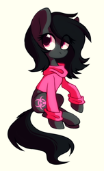 Size: 1400x2300 | Tagged: safe, artist:mirtash, oc, oc only, oc:toxxie, earth pony, pony, clothes, commission, cute, female, looking back, mare, raised hoof, rcf community, simple background, sitting, smiling, solo, sweater