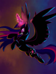 Size: 560x736 | Tagged: safe, artist:iisaw, twilight sparkle, twilight sparkle (alicorn), alicorn, pony, corrupted twilight sparkle, dark magic, fanfic, fanfic art, magic, sharp teeth, slit eyes, solo, teeth