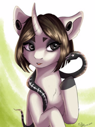 Size: 3000x4000 | Tagged: safe, artist:candyflora, oc, oc only, pony, snake, unicorn, curved horn, female, mare, solo