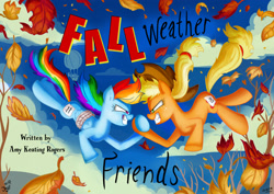 Size: 3508x2480 | Tagged: safe, artist:jowyb, applejack, rainbow dash, earth pony, pegasus, pony, fall weather friends, bound wings, hoofwrestle, title card