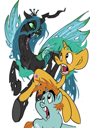 Size: 579x816 | Tagged: safe, artist:jowyb, queen chrysalis, snails, snips, changeling, changeling queen, snailsquirm, snipsy snap