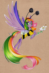 Size: 2088x3095 | Tagged: safe, artist:divinekitten, oc, oc only, oc:fancy fruit, bee, clothes, costume, flower, solo, traditional art