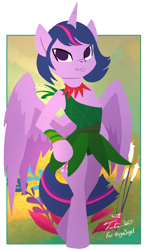 Size: 1200x2070 | Tagged: safe, artist:tsitra360, artist:vest, twilight sparkle, twilight sparkle (alicorn), alicorn, pony, semi-anthro, collaboration, ashi, bipedal, clothes, crossover, dress, female, mare, samurai jack, smiling, solo, spoilers for another series, tara strong, voice actor joke