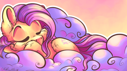 Size: 7680x4320 | Tagged: safe, artist:cutepencilcase, fluttershy, pegasus, pony, absurd resolution, cloud, female, fluffy, mare, sleeping, smiling, solo