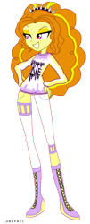 Size: 1206x3000 | Tagged: safe, artist:myumlamy, adagio dazzle, human, equestria girls, asymmetrical clothes, boots, clothes, clothes writing, curly hair, full body, grin, hair tie, hand on hip, knee-high boots, long hair, long sleeves, pants, pastel goth, sideways glance, simple background, smiling, solo, spikes, standing, sweater, transparent background