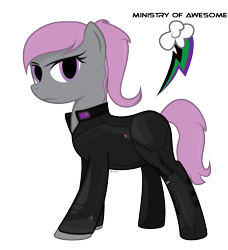 Size: 1311x1436 | Tagged: safe, artist:capnaethy, oc, oc only, oc:ultraviolet, fallout equestria, /foe/, cutie mark background, cyoa, cyoa:ministry of awesome, ministry of awesome, ponytail, simple background, stealth suit, transparent background