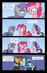 Size: 2480x3821 | Tagged: safe, artist:bobthedalek, maud pie, pinkie pie, starlight glimmer, sunburst, trixie, earth pony, pony, unicorn, rock solid friendship, clothes, comic, crossdressing, female, implied hypnosis, implied mind control, magic, maid, mare, misspelling, starlight's room