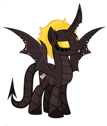 Size: 1024x1205 | Tagged: safe, artist:das_leben, oc, oc only, demon pony, pony, curved horn, fangs, golden eyes, simple background, solo, transparent background, vector, wings, yellow sclera