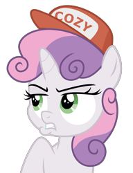 Size: 4000x5216 | Tagged: safe, artist:sollace, sweetie belle, pony, unicorn, growing up is hard to do, .svg available, cringing, female, filly, foal, frown, hat, implied cozy glow, lips, make equestria great again, raised leg, simple background, solo, transparent background, vector