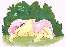 Size: 2231x1609 | Tagged: safe, artist:yomitai, fluttershy, pegasus, pony, bust, eyes closed, nap, open mouth, prone, sleeping, solo, zzz