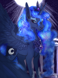 Size: 1080x1446 | Tagged: safe, artist:alicetam, princess luna, alicorn, pony, crown, eyeshadow, female, full moon, jewelry, lidded eyes, looking at you, makeup, mare, moon, moonlight, regalia, solo