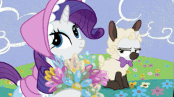 Size: 557x313 | Tagged: safe, screencap, rarity, sweetie belle, pony, unicorn, forever filly, animal costume, animated, blinking, clothes, costume, cute, eggbelle, female, filly, flower costume, flowerity, frog costume, gif, glimmer wings, looking at you, loop, mare, one eye closed, photo shoot, raised hoof, raribetes, rarichicken, ribbity, seedie belle, sheepie belle, squishy cheeks, sweetie belle is not amused, tadpole belle, unamused, wink