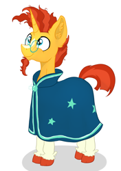 Size: 2477x3513 | Tagged: safe, artist:paskanaakka, derpibooru exclusive, sunburst, pony, unicorn, clothes, colored hooves, cute, ear fluff, facial hair, glasses, goatee, male, robe, simple background, smiling, solo, stallion, sunburst's glasses, sunburst's robe, unshorn fetlocks, white background