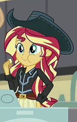 Size: 256x407 | Tagged: safe, screencap, sunset shimmer, dance magic, equestria girls, spoiler:eqg specials, animated, chewing, cowboy hat, cowgirl, cropped, cute, eating, gif, hat, imagine spot, perfect loop, shimmerbetes, solo