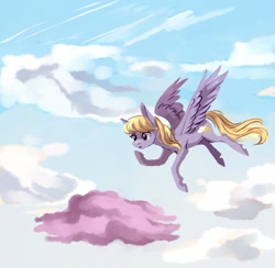 Size: 900x877 | Tagged: safe, artist:weird--fish, cloud kicker, pegasus, pony, cloud, female, flying, mare, sky, solo