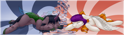 Size: 3000x850 | Tagged: safe, artist:evakulisreal, oc, oc only, changeling, pegasus, pony, abstract background, sleeping