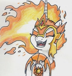 Size: 527x559 | Tagged: safe, artist:kuroneko, daybreaker, alicorn, pony, a royal problem, fire, mane of fire, simple background, solo, traditional art, white background