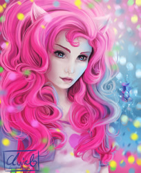 Size: 866x1063 | Tagged: safe, artist:cluviel, pinkie pie, human, eared humanization, humanized, solo