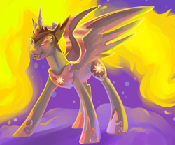 Size: 6000x5000 | Tagged: safe, artist:mylittlegodzilla, daybreaker, alicorn, pony, a royal problem, absurd resolution, fangs, grin, mane of fire, smiling, solo, spread wings, wings