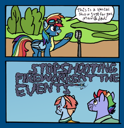 Size: 1945x2010 | Tagged: safe, artist:oneovertwo, bow hothoof, rainbow dash, windy whistles, pegasus, pony, clothes, comic, rainbow dash's parents, sky writing, uniform, windyhoof, wonderbolts uniform
