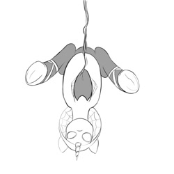 Size: 2000x2000 | Tagged: safe, artist:redquoz, oc, monster pony, original species, pony, spiderpony, unicorn, atg 2020, clothes, costume, fanfic art, hanging, hanging upside down, hood, horn, looking at you, newbie artist training grounds, ponified, sketch, solo, spider-gwen, unicorn oc, upside down